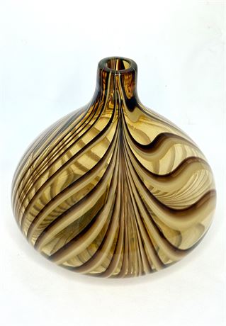 Hand Blown Murano Style “Tiger Stripe” Art Glass Vase