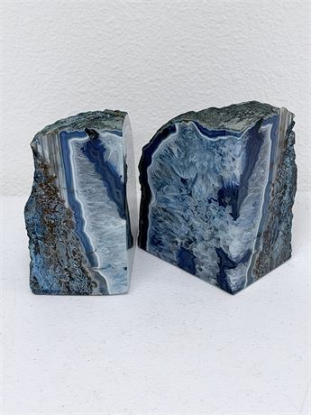 Pair of Blue Agate Bookends ~ Heavy