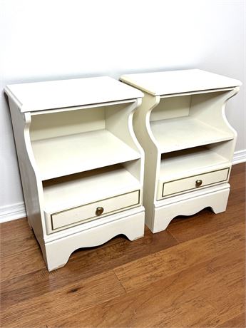 Set of 2 Mid Century White 1-Drawer Side Tables