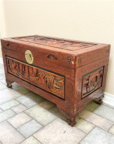 Vintage Chinese Hand-Carved Camphor Wood Chest