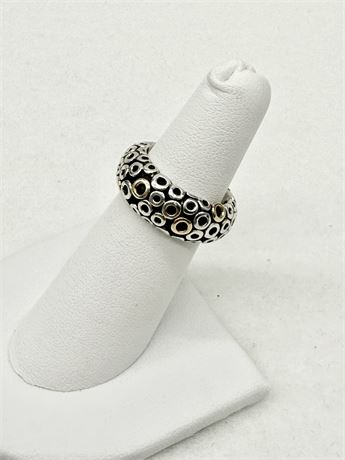 925 ~ Pandora ~ “O” Ring With 14k Gold Accent Circles ~ Size 5.5