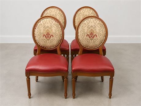 Classic Louis XVI- Style Medallion Dining Chairs ~ Red Leather Seats