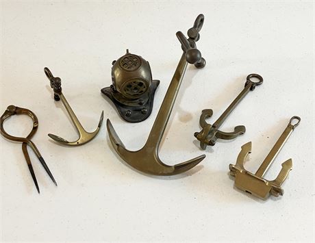 Set Of 6 Nautical-Themed Brass Decor