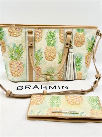 BRAHMIN ~ Mini Asher ~ Pineapple Handbag & Matching Wallet