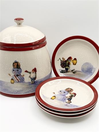 WILLIAMS-SONOMA ~ Nortic Elf ~ Cookie Jar & (4) Dessert Plates
