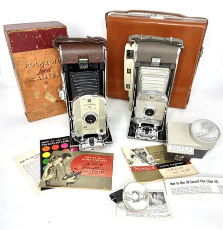 Polaroid Land Camera Lot - 2 Cameras with Original Box/Case and Accessories
