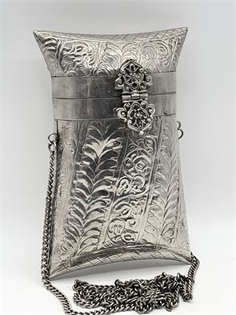 Vtg Handcrafted Silver-Tone Metal Pillow Purse/Clutch