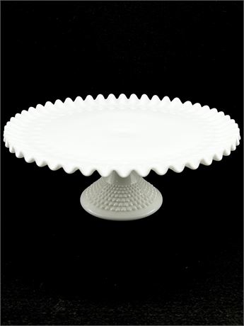 Hobnail Milk Glass Pedestal Cake Stand With Ruffled Edge