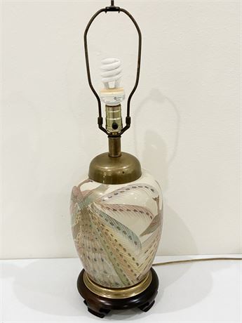 F. COOPER LAMPS ~ Hand-Painted Peacock Ginger Jar Table Lamp