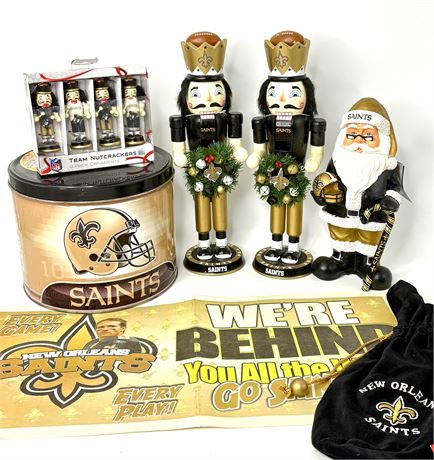 Lot of Saints Items - Nutcrackers, Popcorn tin, and More!