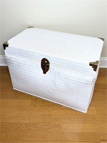White Wicker Trunk with Gold Finish Hardware