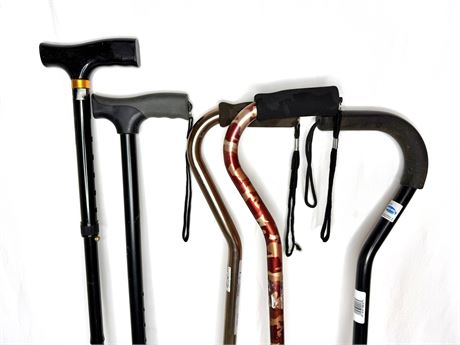 Lot of 5 Walking Sticks / Adjustable Canes