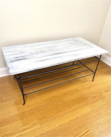 White Wooden Slat Table with Rebar Base from Pottery Barn