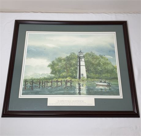 Madisonville Lighthouse Watercolor Framed Print by Brian T.