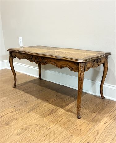 Vtg Louis XV Style Carved Solid Wood Parquetry Coffee Table