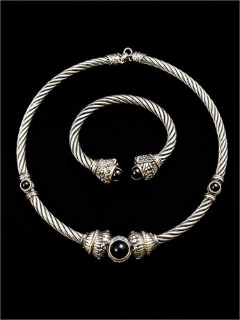 Sterling Silver ~ Italian Twisted Cable Choker Necklace ~ Matching Bracelet