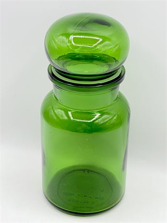 Vtg. Emerald Green Glass Apothecary Jar