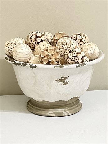 Distressed White Ceramic 12” Bowl