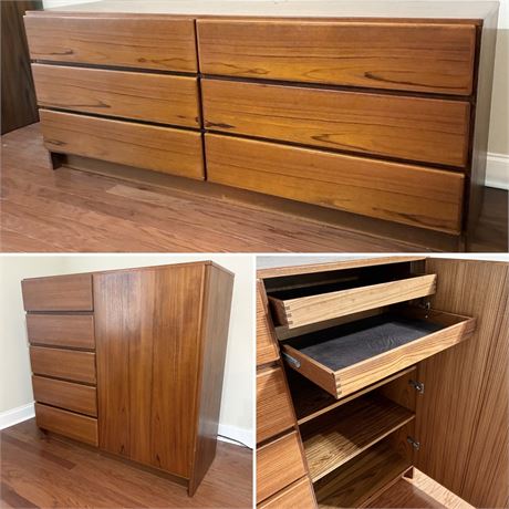 SCAN-COLL - Danish MCM 6-Drawer Teak Lowboy Dresser & Gentleman’s Wardrobe