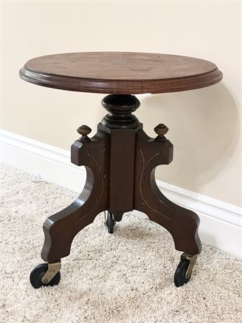 Vintage Solid Wood Adjustable Side Table on Casters