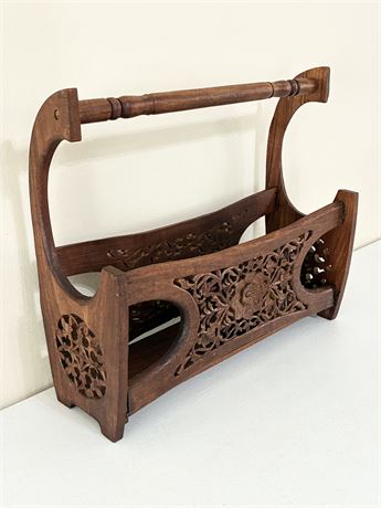 Hand-Carved Solid Wood Magazine Rack