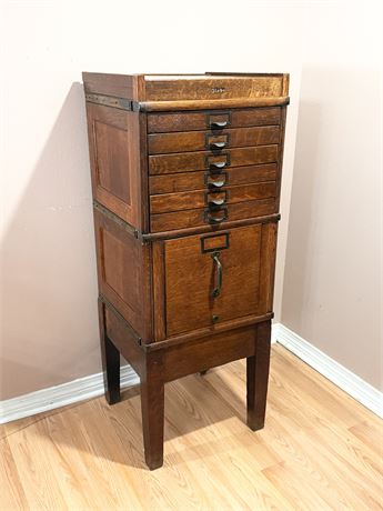 GLOBE ~ Antique Tiger Oak Stacking File Card Catalog Cabinet