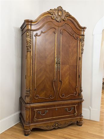 Solid Wood Carved & Inlaid Armoire / China / Entertainment Cabinet