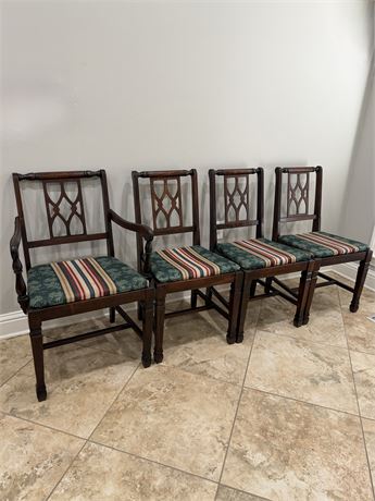 Vtg. Mahogany Chippendale Style Dining Chairs ~ Set Of (4)
