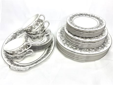 1950’s Sango Florentine Porcelain China Set with Floral Border and Platinum Trim