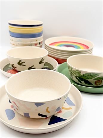 PILLOWFORT ~ Kids Melamine Plates & Matching Bowls ~ Set Of 9