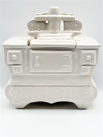 MCCOY POTTERY ~ White Ceramic Vtg. Wood Burning Stove Cookie Jar