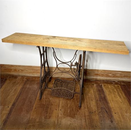 Vintage Singer Sewing Table Wrought Iron Base with Wood Top