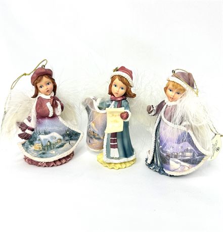 2004 Set of 3 Thomas Kincaid Angel Ornaments - The Bradford Edition