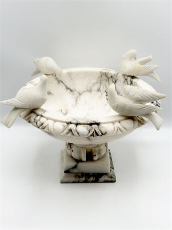 Hand Carved Marble Birdbath With 4 Birds Sculpture