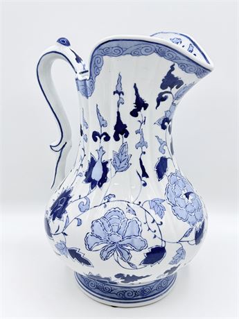 ANDREA BY SADEK ~ 12” Blue & White Floral Porcelain Pitcher