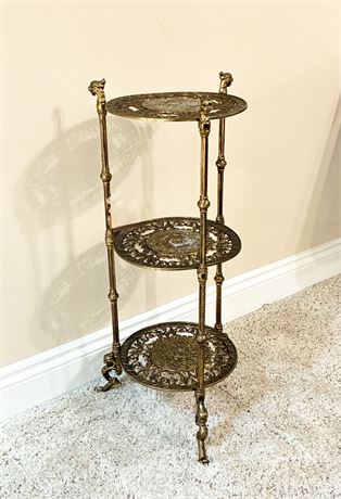 GIM ~ Vintage Rococo-Style Solid Brass 3-Tier Plant Stand