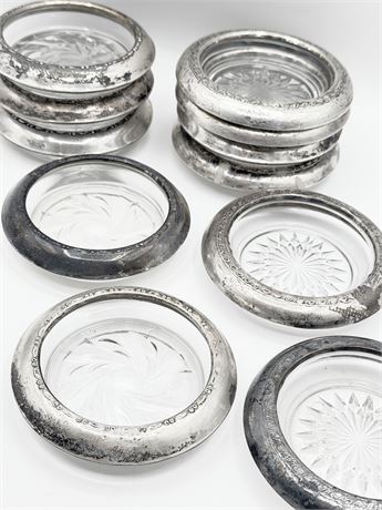 STERLING SILVER & Cut Glass Coasters 2 Sets