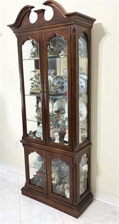 Solid Wood Federal Style Lighted & Mirrored Curio / Display Cabinet