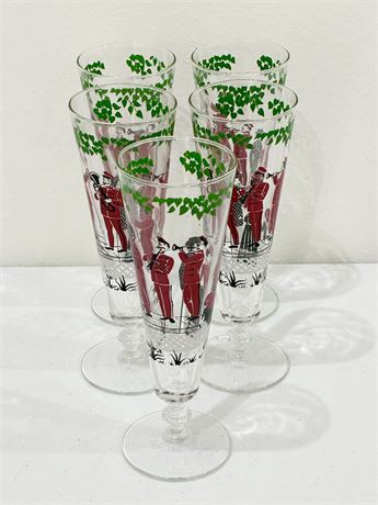 LIBBEY ~ “Brass Band” ~ Set of 5 MCM Pilsner Glasses