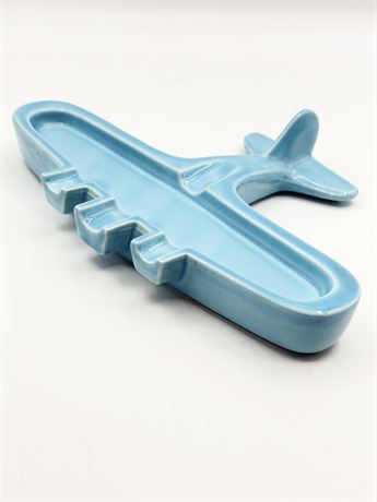 SARSAPARILLA ~ Blue Glazed Porcelain Airplane Ashtray