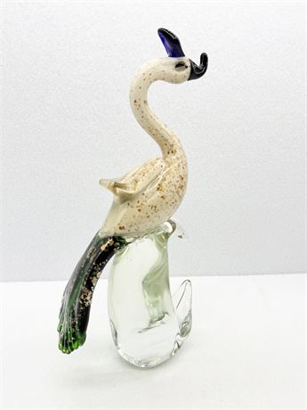 Murano Style Art Glass Bird Figurine With Gold Flecks