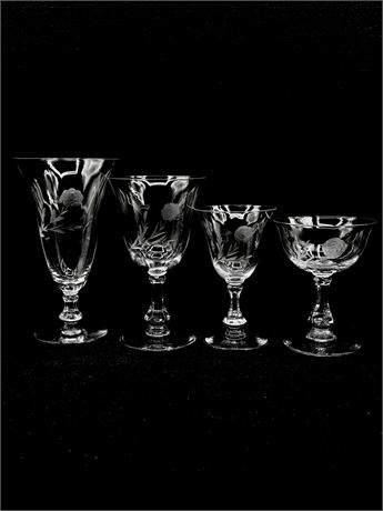 Cut Rose Glasses ~ 4 Piece Service for (6)