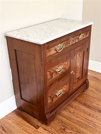 Vtg Victorian Eastlake Style Solid Wood Marble-Top Washstand