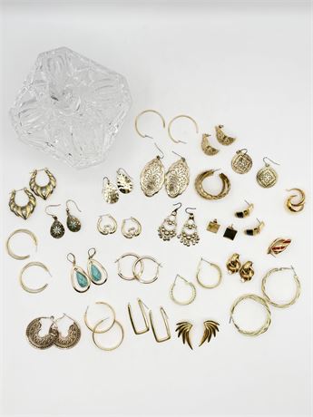(24)Assorted Gold Finish Fashion Earrings With Footed Crystal Dish