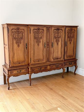 Carved Oak Queen Anne Style Wardrobe/Credenza/Sidebode