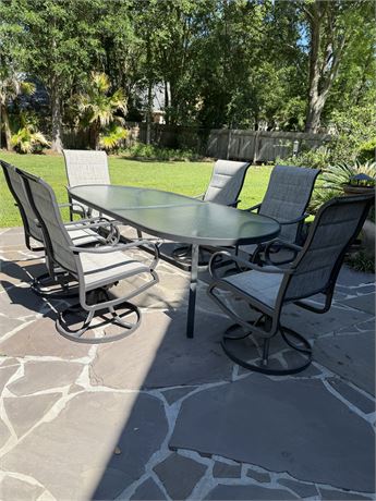 7-Piece Metal Patio Dining Set With Swivel Rockers