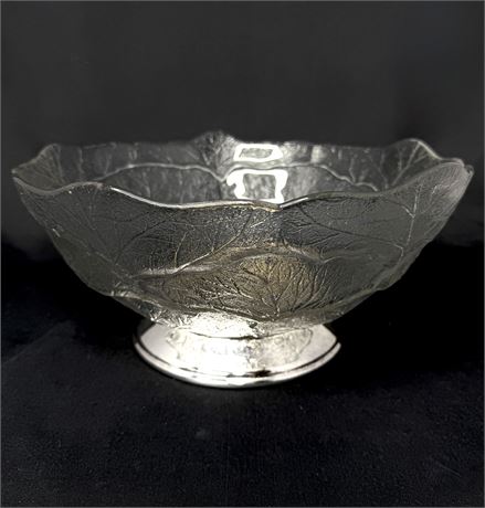Vintage Pressed Clear Glass Salad Bowl Mounted on a Silver Played Pedestal