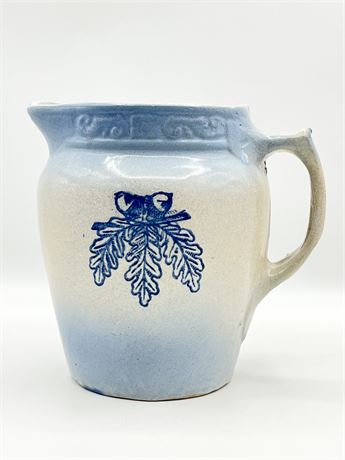 Vtg. Stoneware Pitcher With Acorn & Oak Leaves Stencil