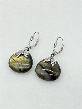925 ~ Leaf Design W/ Labradorite Stone Earrings