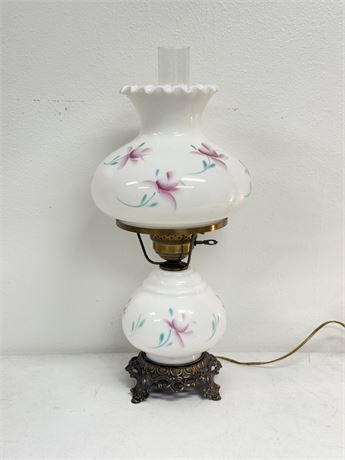 Vtg Milk Glass Hurricane Parlor Lamp